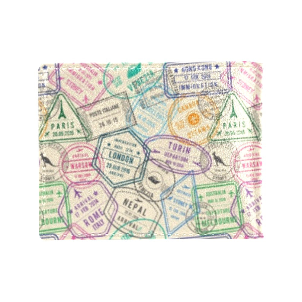 Travel Stamp Print Design LKS303 Men's ID Card Wallet