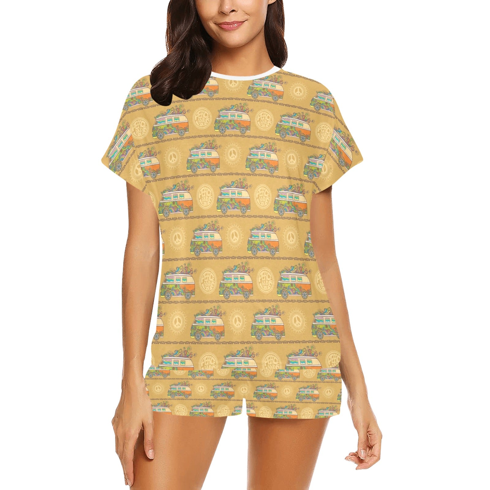 Hippie Van Print Design LKS304 Women's Short Pajama Set