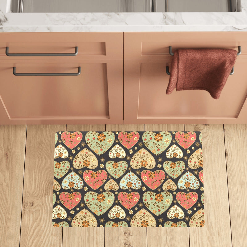 Heart Boho Pattern Print Design HE04 Kitchen Mat