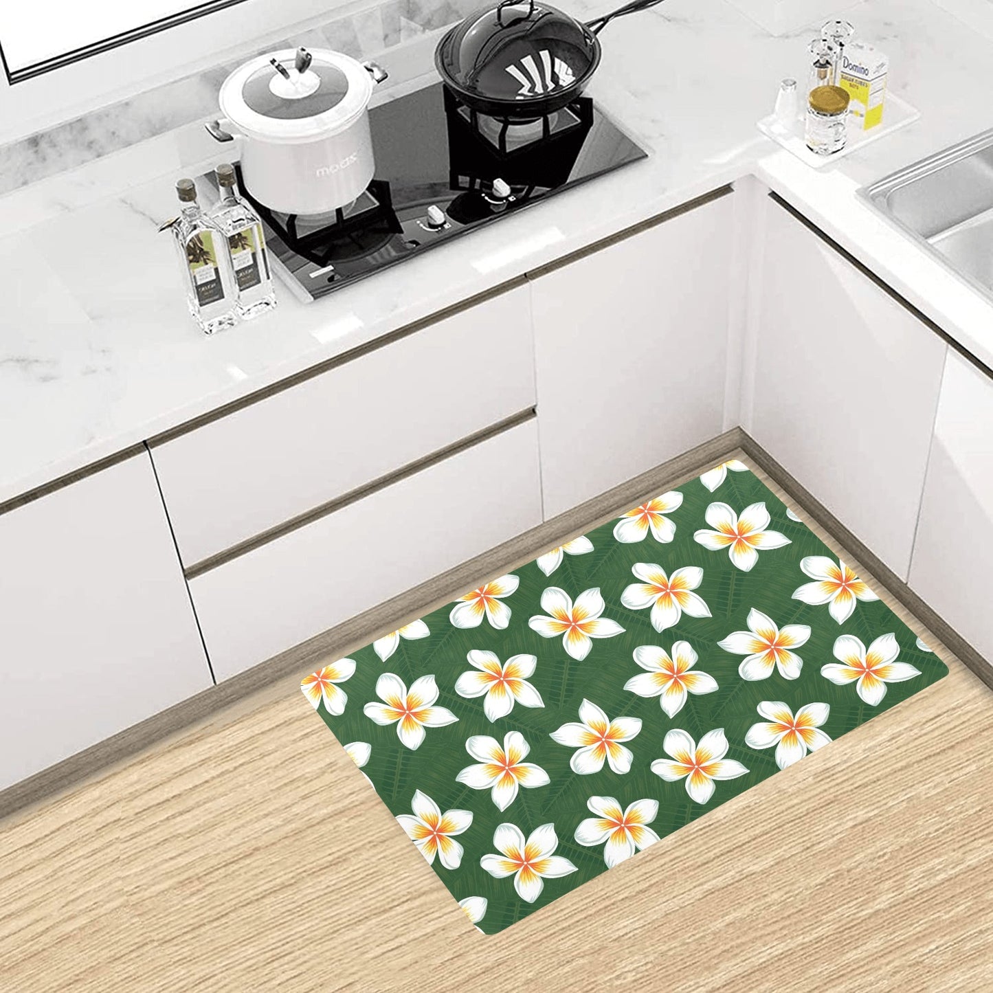 White Plumeria Pattern Print Design PM020 Kitchen Mat