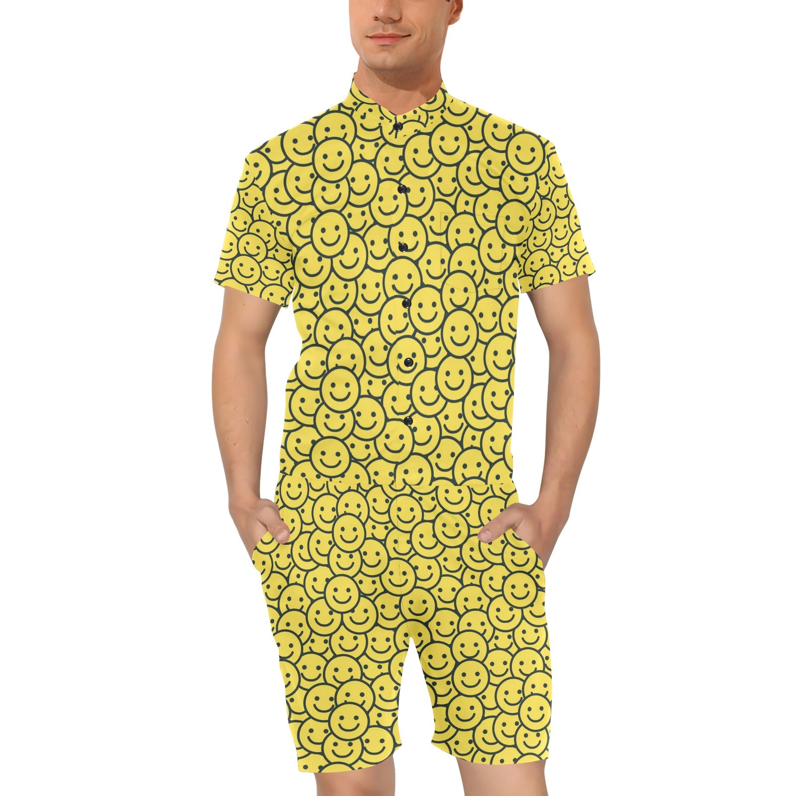 Smiley Face Emoji Print Design LKS302 Men's Romper