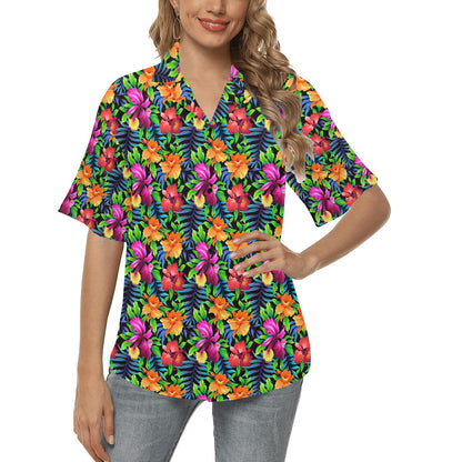 Tropical Folower Colorful Print Women's Hawaiian Shirt