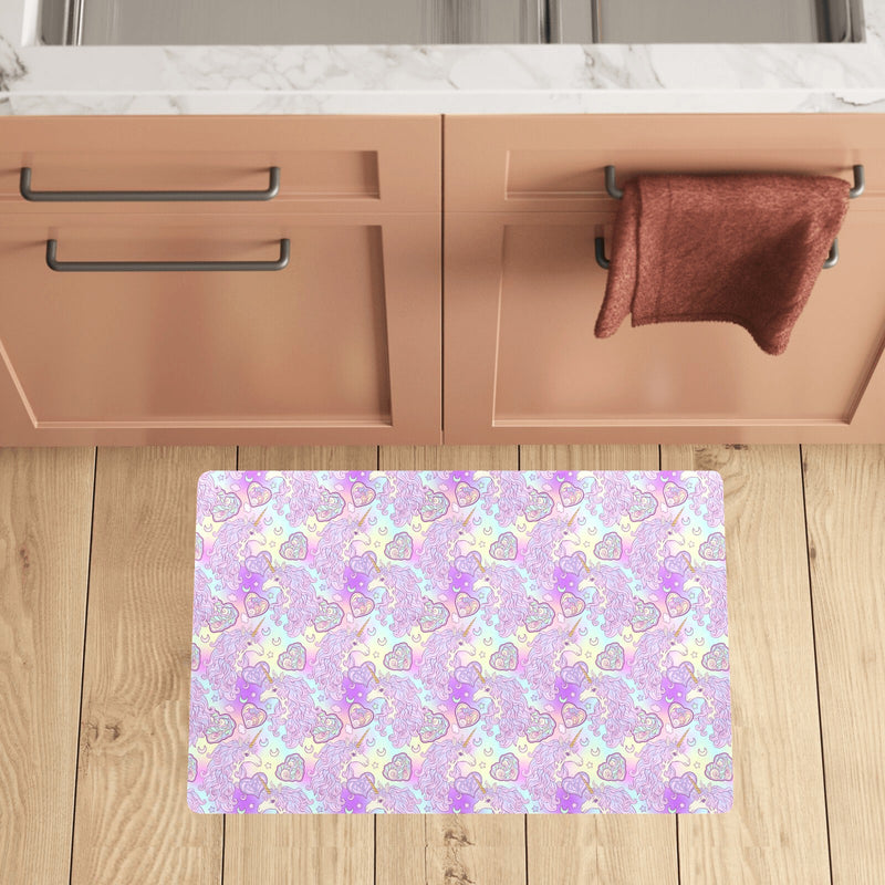 Unicorn Rainbow Star Heart Print Kitchen Mat