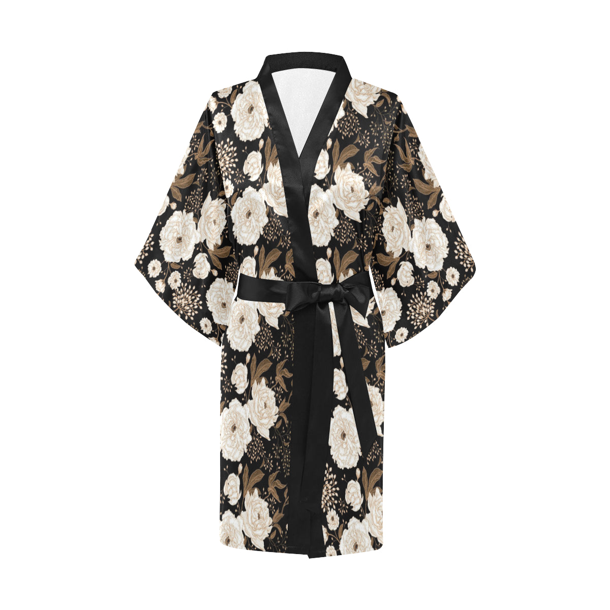 Peony Pattern Print Design A02 Women's Short Kimono