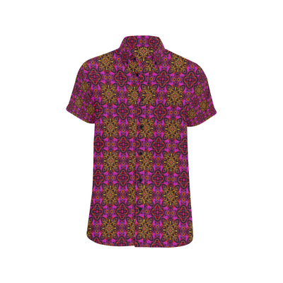 kaleidoscope Abstract Print Design Men's Short Sleeve Button Up Shirt