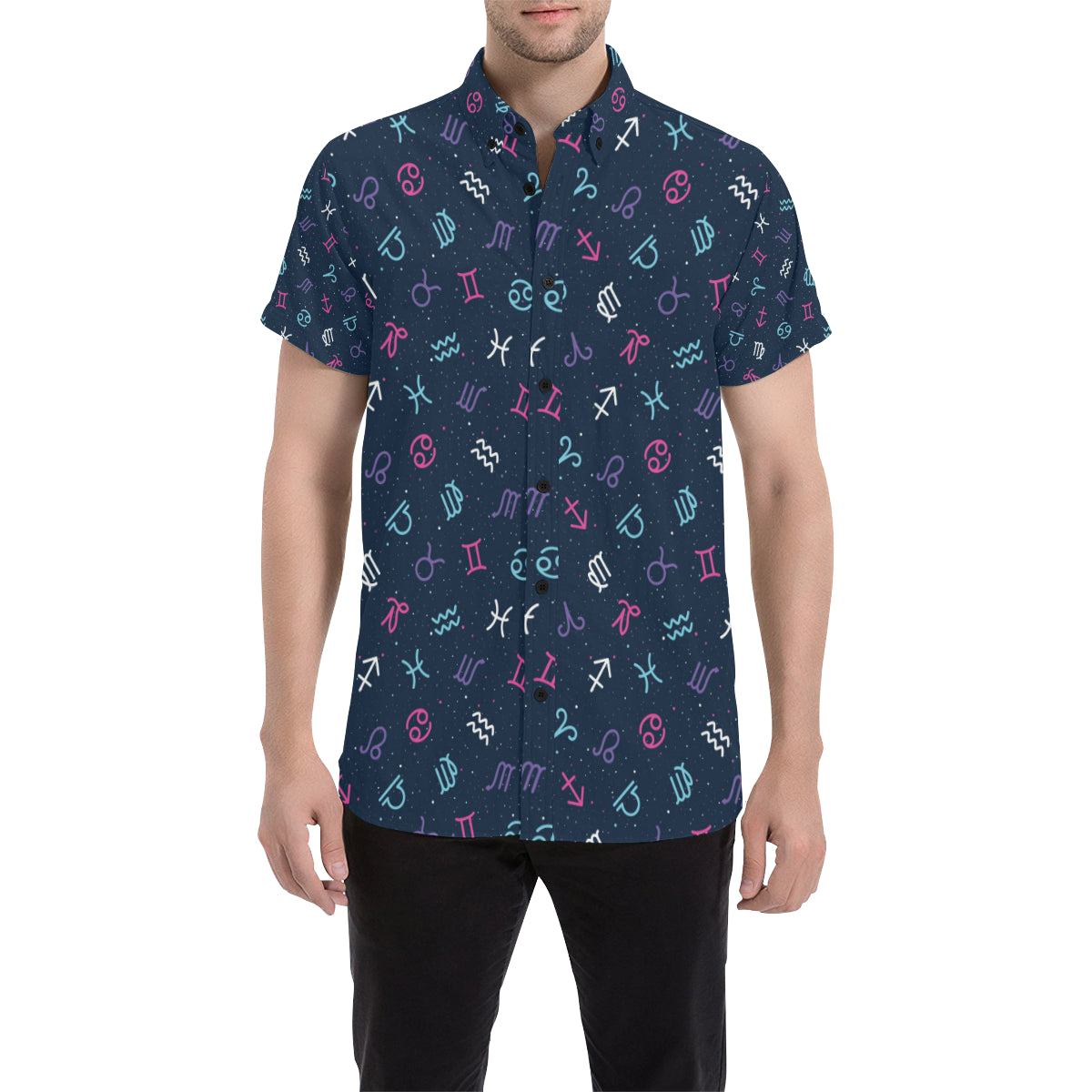 Constellation Pattern Print Design 04 Men's Short Sleeve Button Up Shirt