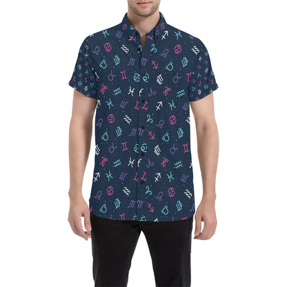 Constellation Pattern Print Design 04 Men's Short Sleeve Button Up Shirt