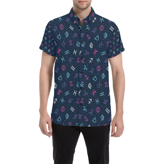 Constellation Pattern Print Design 04 Men's Short Sleeve Button Up Shirt