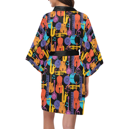 Jazz Pattern Print Design 03 Women's Short Kimono