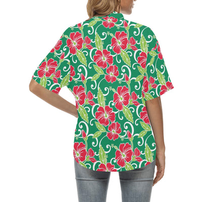 Red Hibiscus Pattern Print Design HB019 Women's Hawaiian Shirt