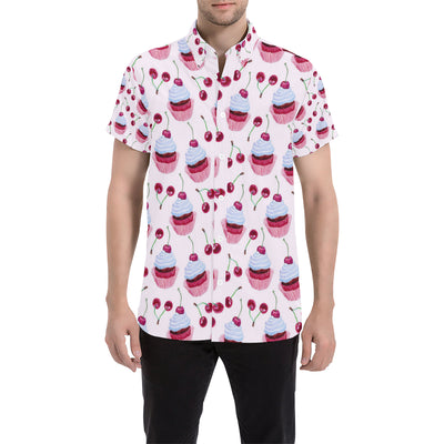 Cherry Cupcake Pink Pattern Men's Short Sleeve Button Up Shirt