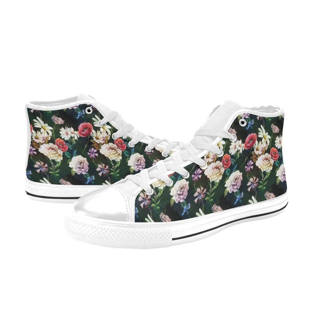 Summer Floral Print Design LKS303 High Top Women's White Shoes
