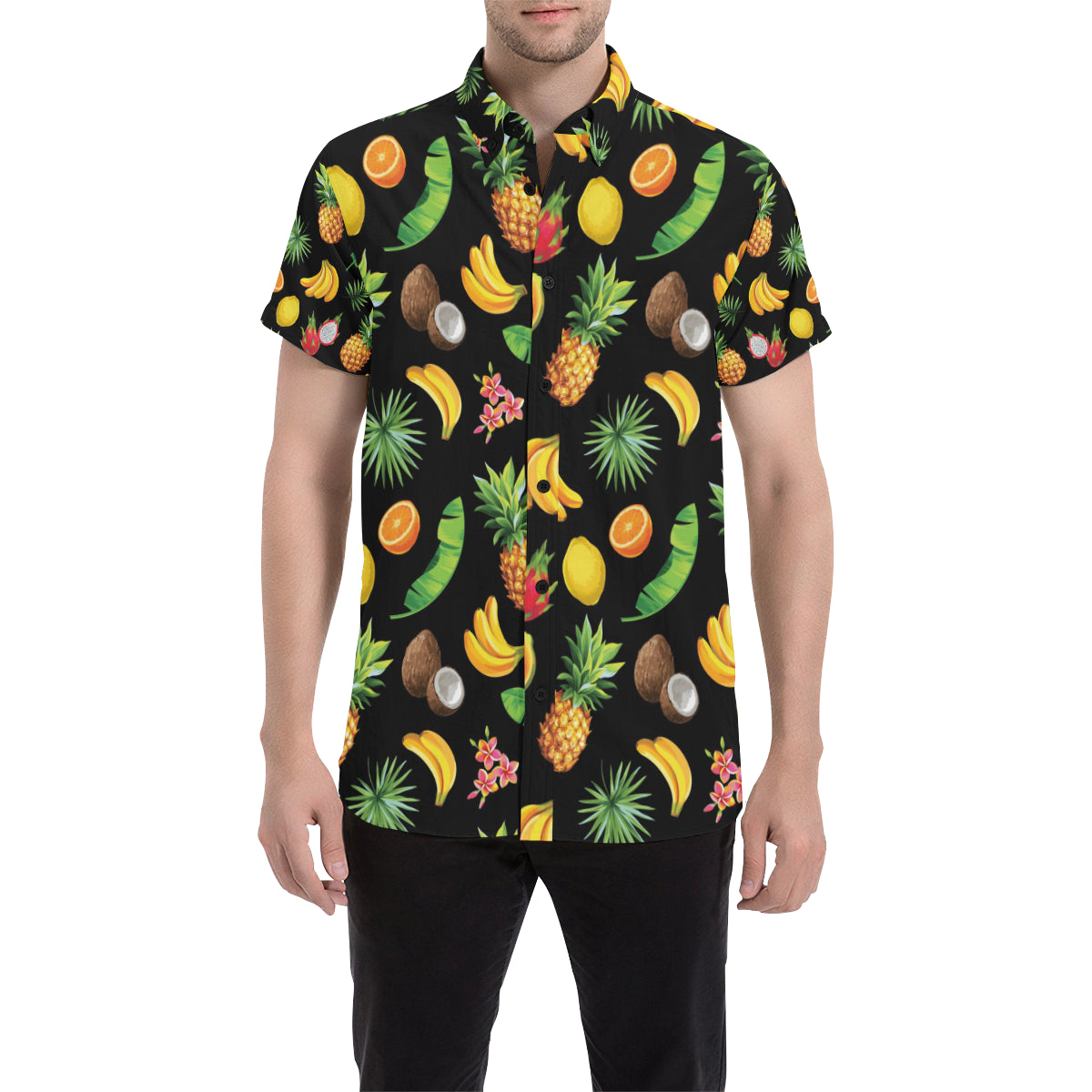 Tropical Fruits Pattern Print Design TF03 Men's Short Sleeve Button Up Shirt
