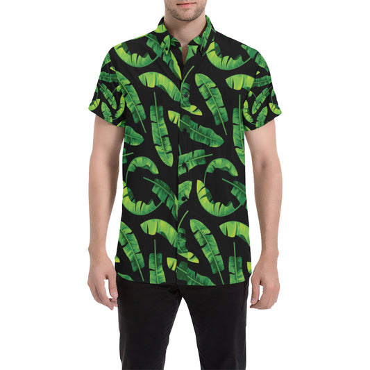 Banana Leaf Pattern Print Design BL02 Men's Short Sleeve Button Up Shirt