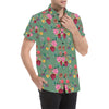 Hummingbird with Rose Themed Print Men's Short Sleeve Button Up Shirt