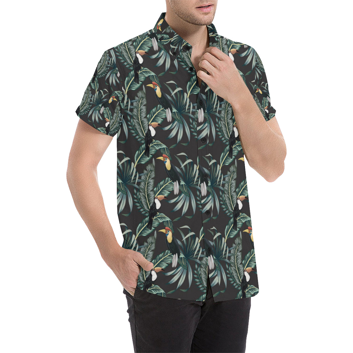 Rainforest Pattern Print Design RF06 Men's Short Sleeve Button Up Shirt