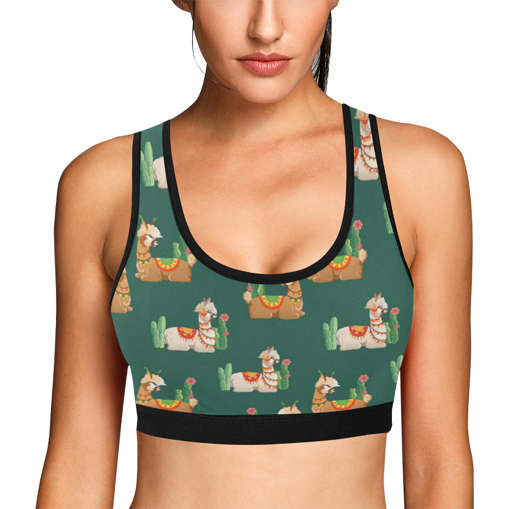 Llama Cactus Pattern Print Design 07 Sports Bra