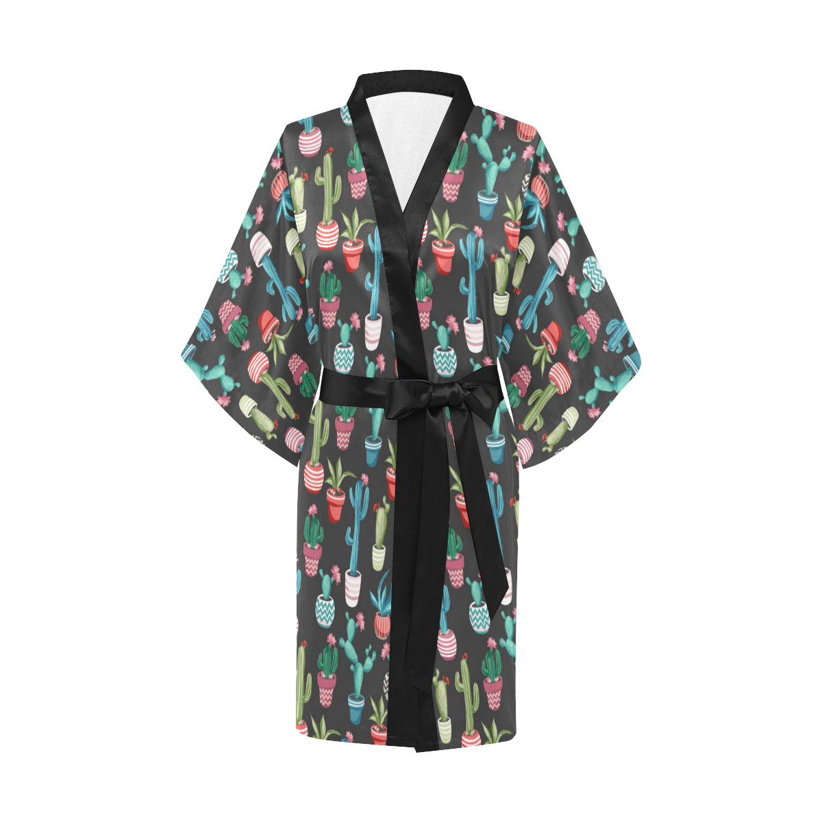 Cactus Pattern Print Design 02 Women's Short Kimono