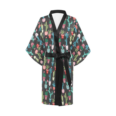 Cactus Pattern Print Design 02 Women's Short Kimono