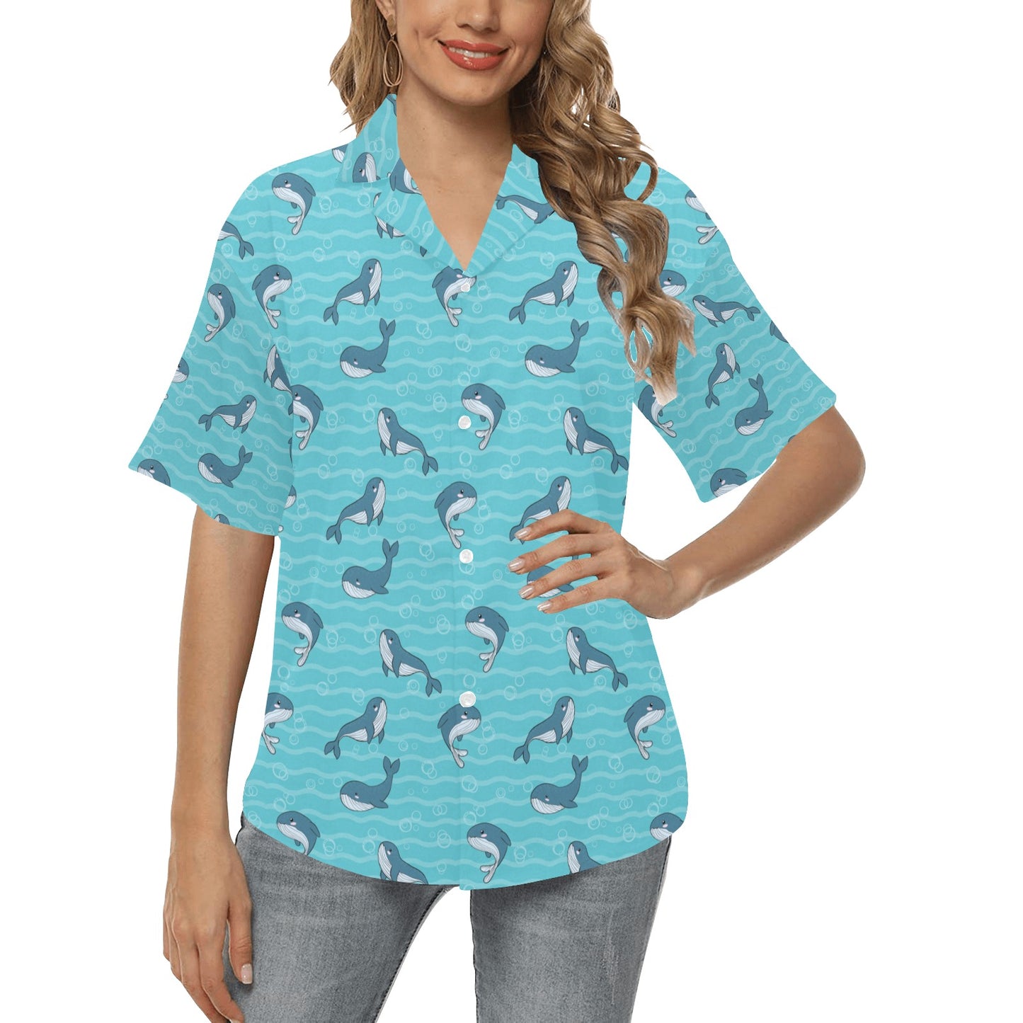 Whale Print Design LKS303 Women's Hawaiian Shirt
