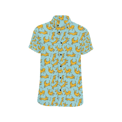 Dachshund Pattern Print Design 08 Men's Short Sleeve Button Up Shirt