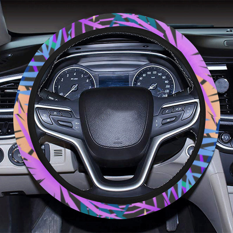 Neon Flower Tropical Palm Leaves Steering Wheel Cover with Elastic Edge