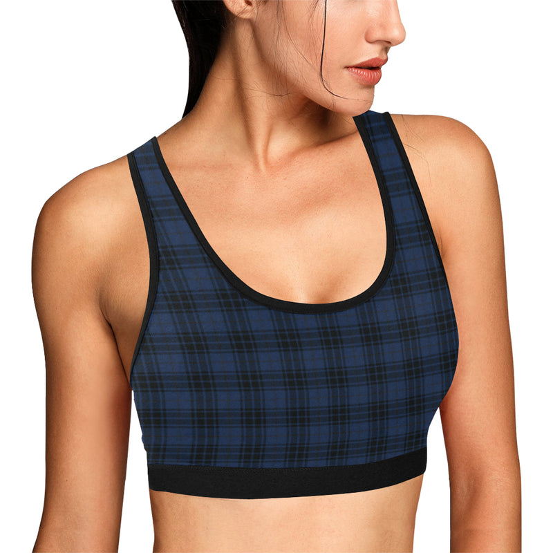 Navy Blue Tartan Plaid Pattern Sports Bra