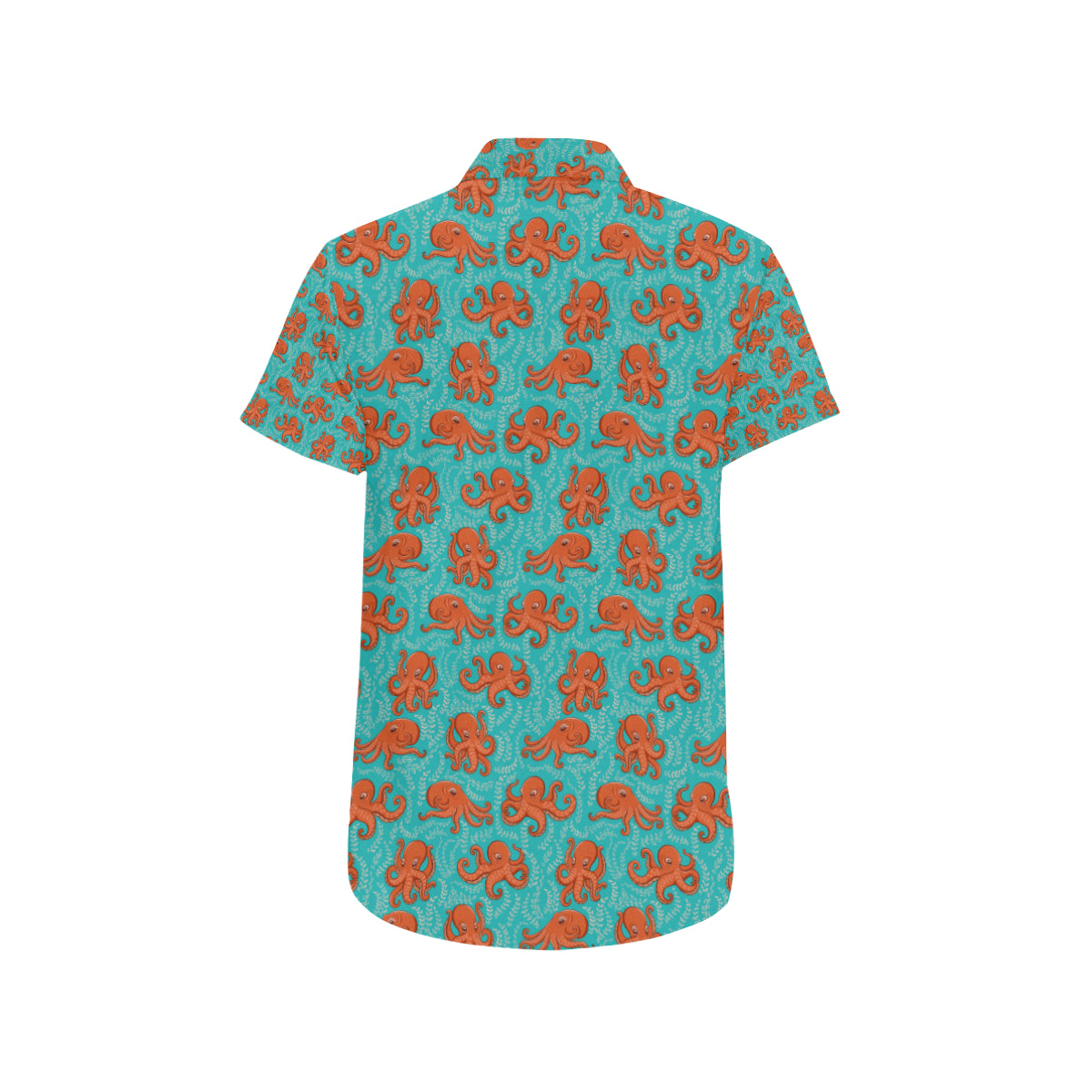 Octopus Cartoon Design Print Themed Men's Short Sleeve Button Up Shirt