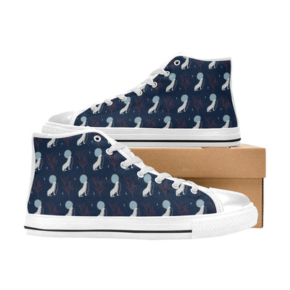 Wolf Moon Print Design LKS304 High Top Women's White Shoes