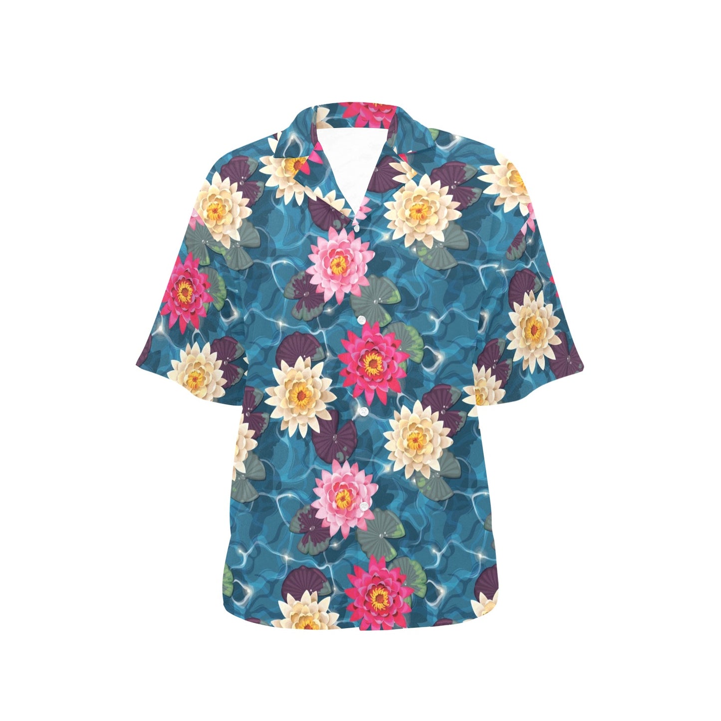 Water Lily Pattern Print Design WL05 Women's Hawaiian Shirt