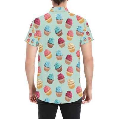 Cupcake Pattern Print Design 01 Men's Short Sleeve Button Up Shirt