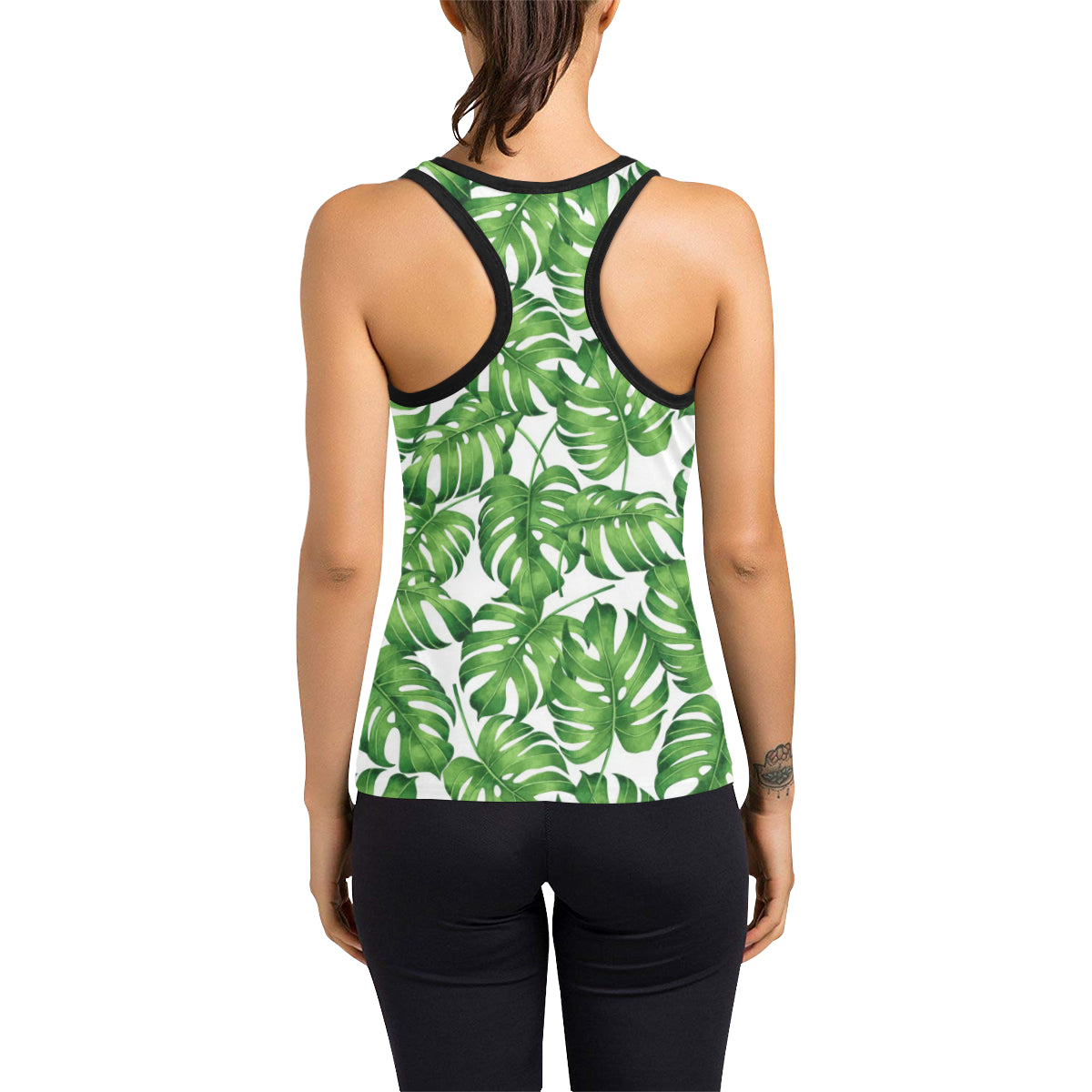 Palm Leaves Pattern Print Design PL08 Women's Racerback Tank Top
