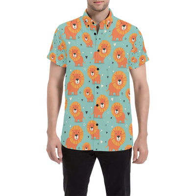 Lion Baby Pattern Print Design 03 Men's Short Sleeve Button Up Shirt