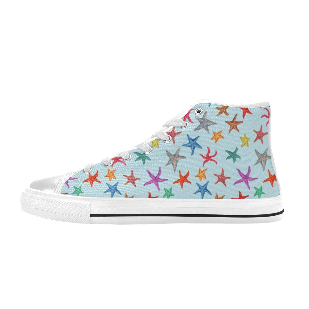 Starfish Print Design LKS402 High Top Women's White Shoes