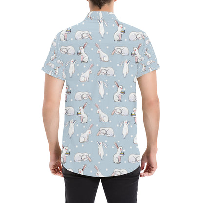 Rabbit Pattern Print Design RB06 Men's Short Sleeve Button Up Shirt