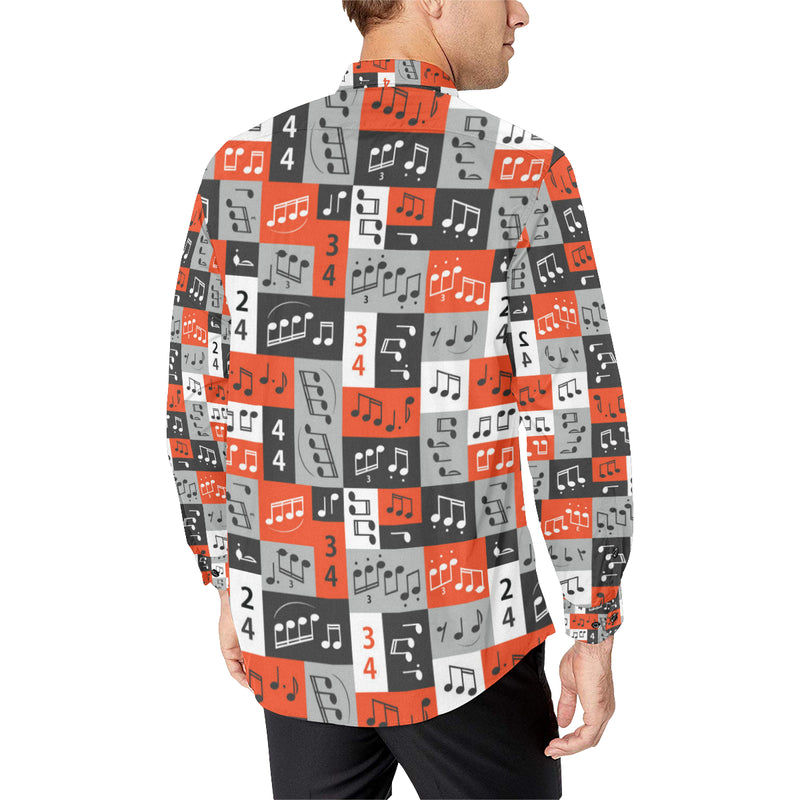 Music Note Design Themed Print Men's Long Sleeve Shirt