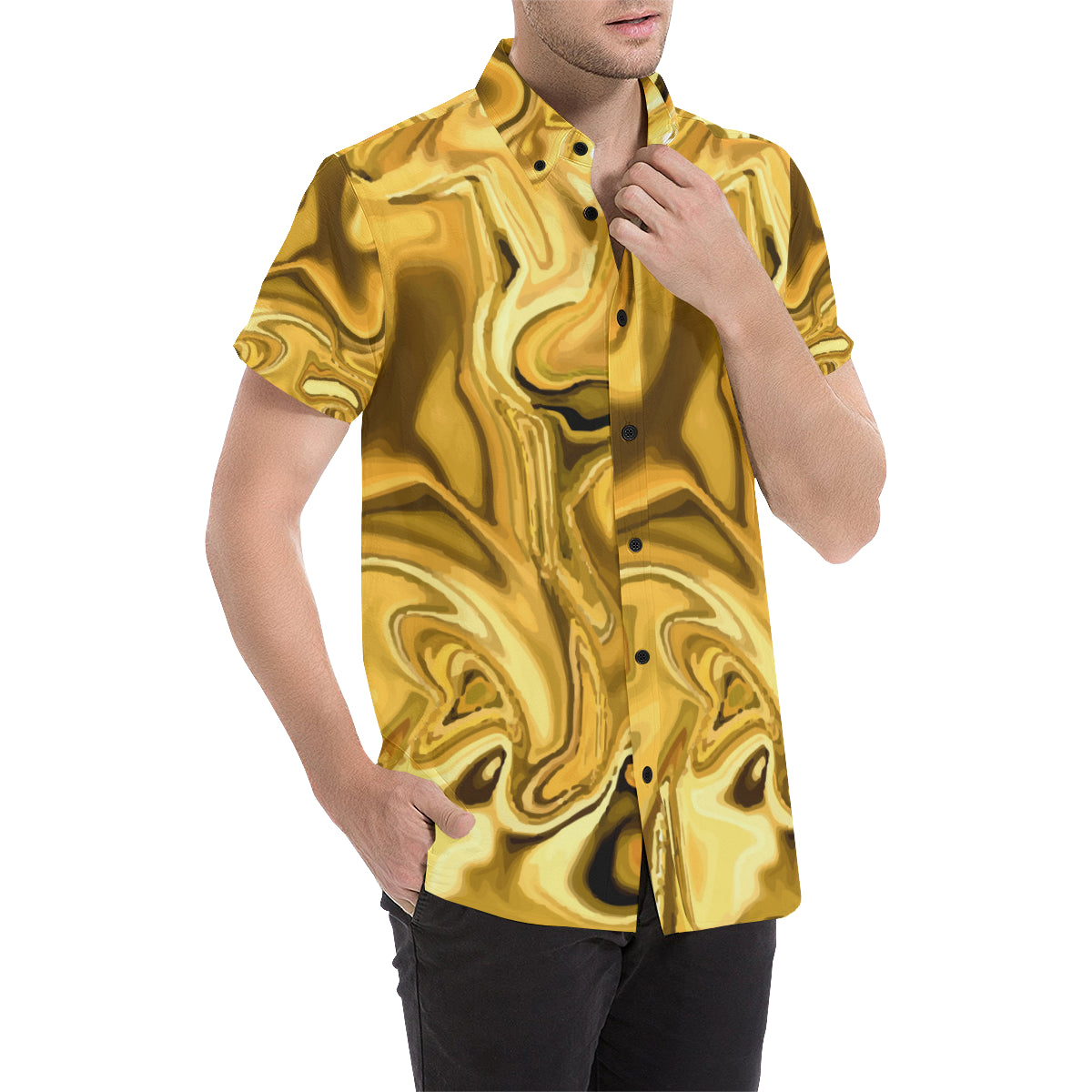 Liquid Pattern Print Design 03 Men's Short Sleeve Button Up Shirt