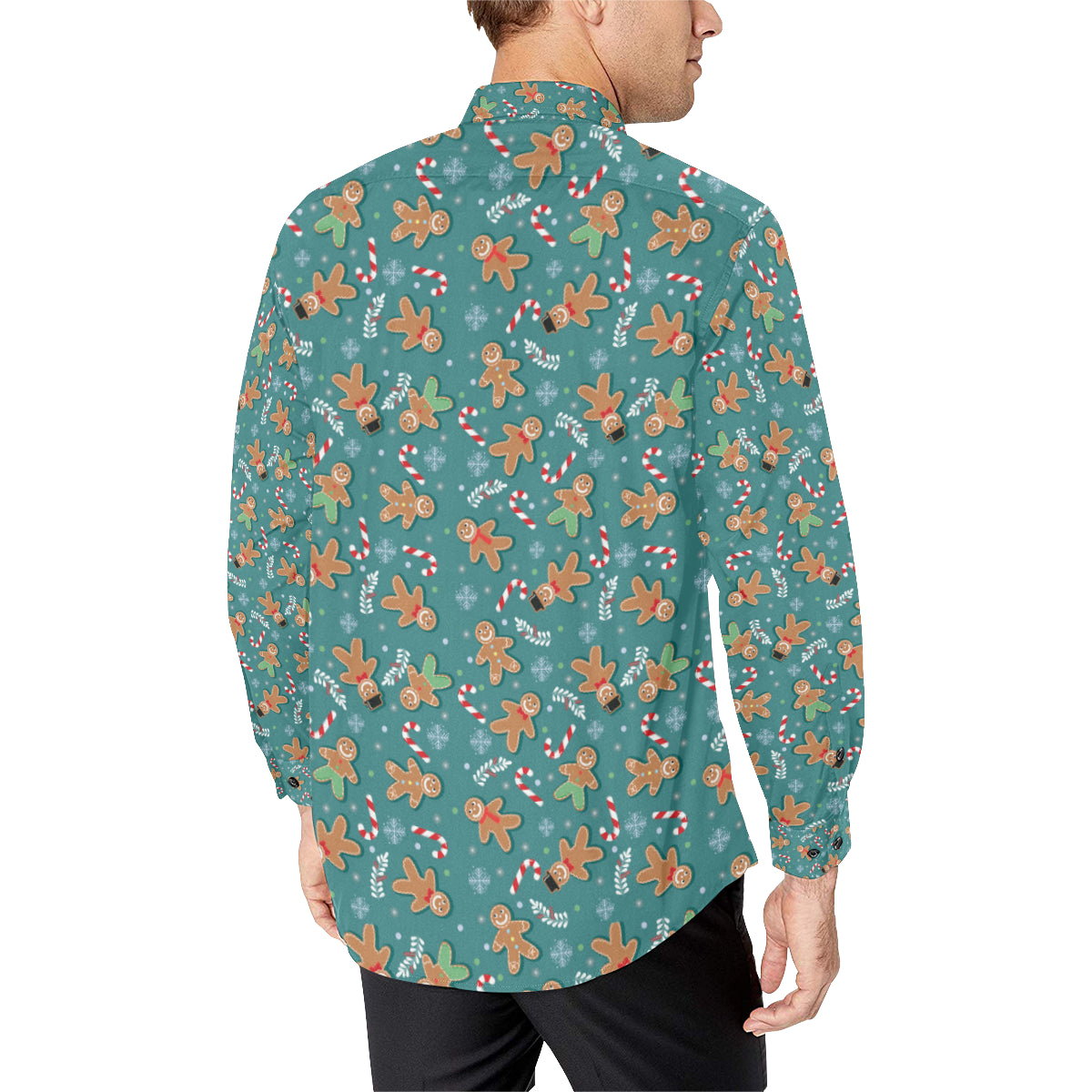 Gingerbread Pattern Print Design 05 Men's Long Sleeve Shirt