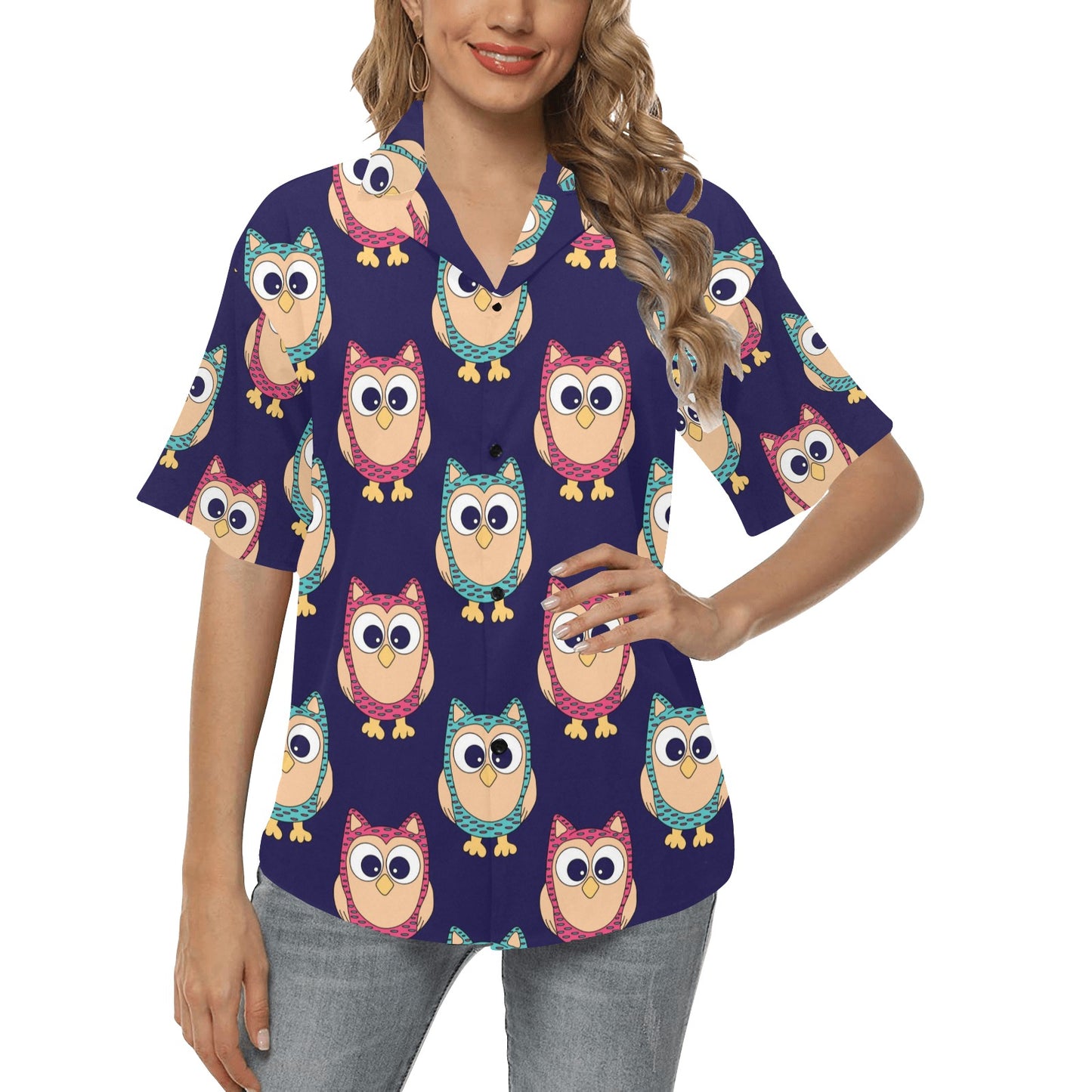 Owl Pattern Print Design A06 Women's Hawaiian Shirt