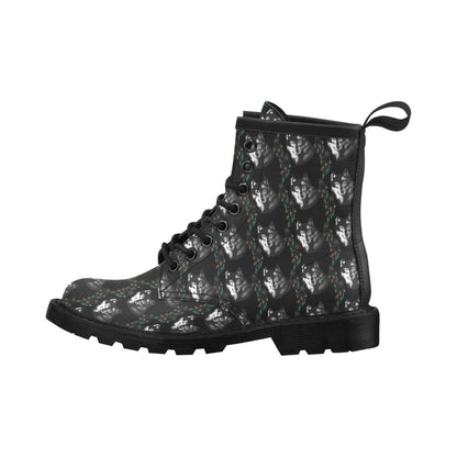 Wolf Black Dream Catcher Design Print Women's Boots