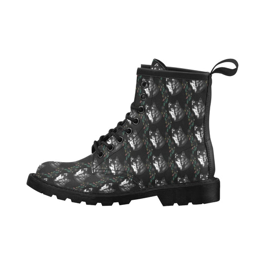 Wolf Black Dream Catcher Design Print Women's Boots