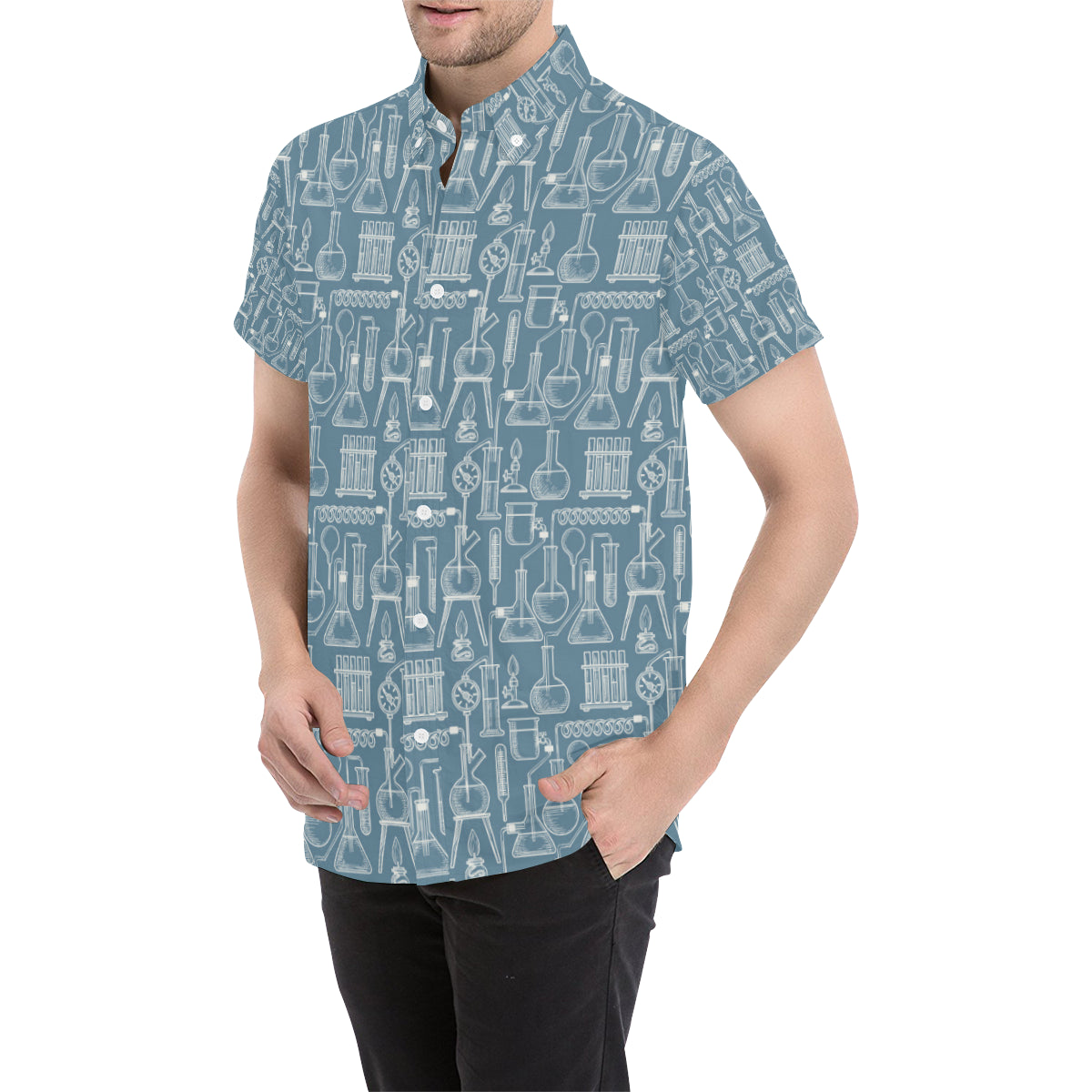 Chemical Pattern Print Design 05 Men's Short Sleeve Button Up Shirt