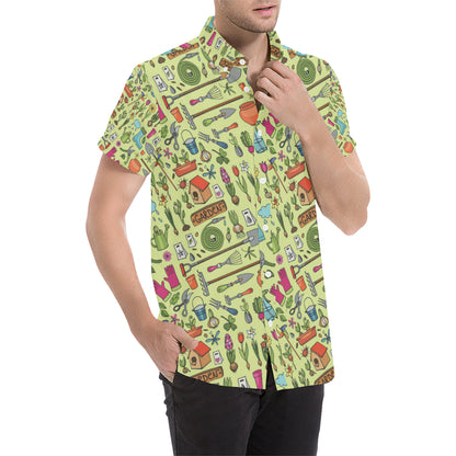 Gardening Pattern Print Design G02 Men's Short Sleeve Button Up Shirt