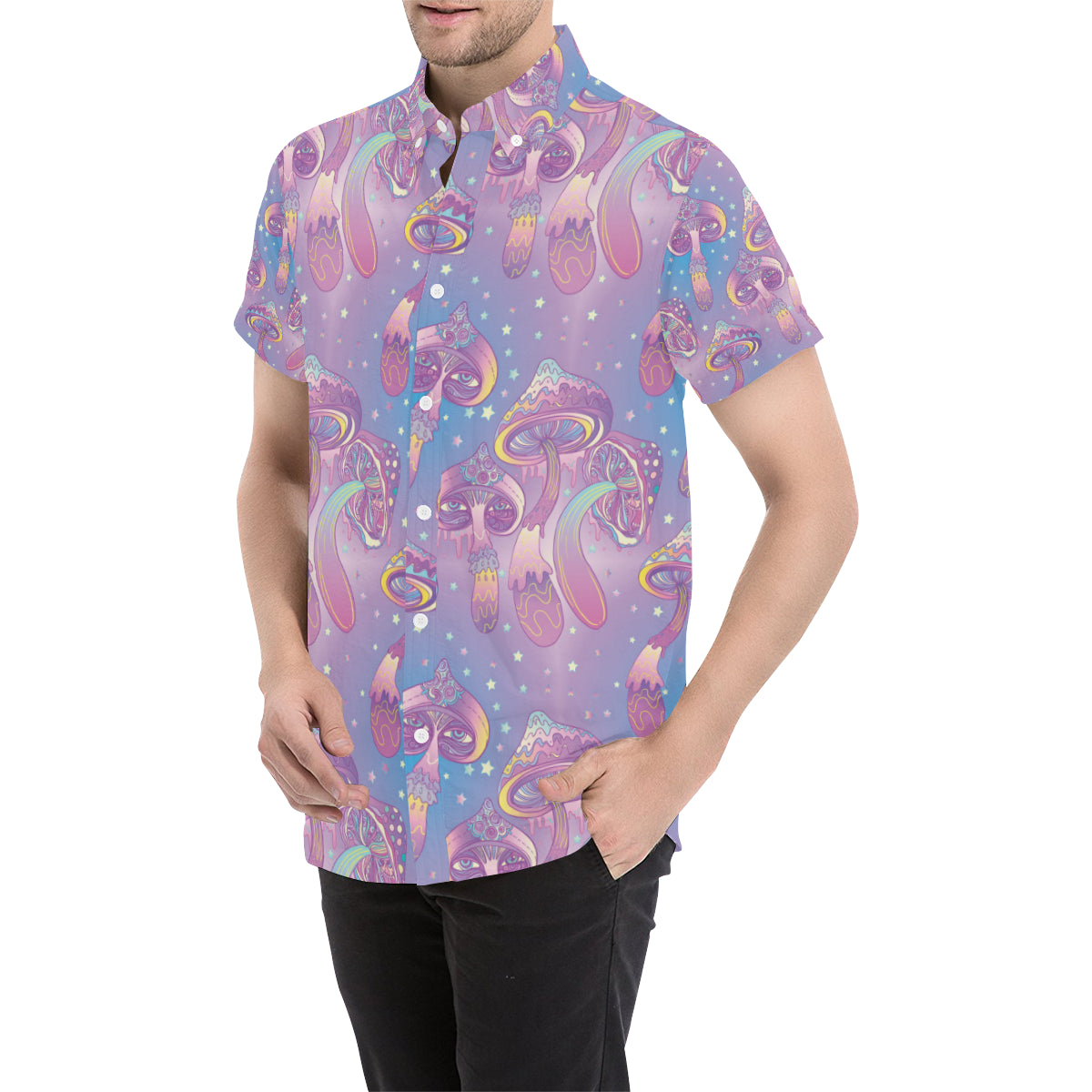 Psychedelic Mushroom Pattern Print Design A01 Men's Short Sleeve Button Up Shirt