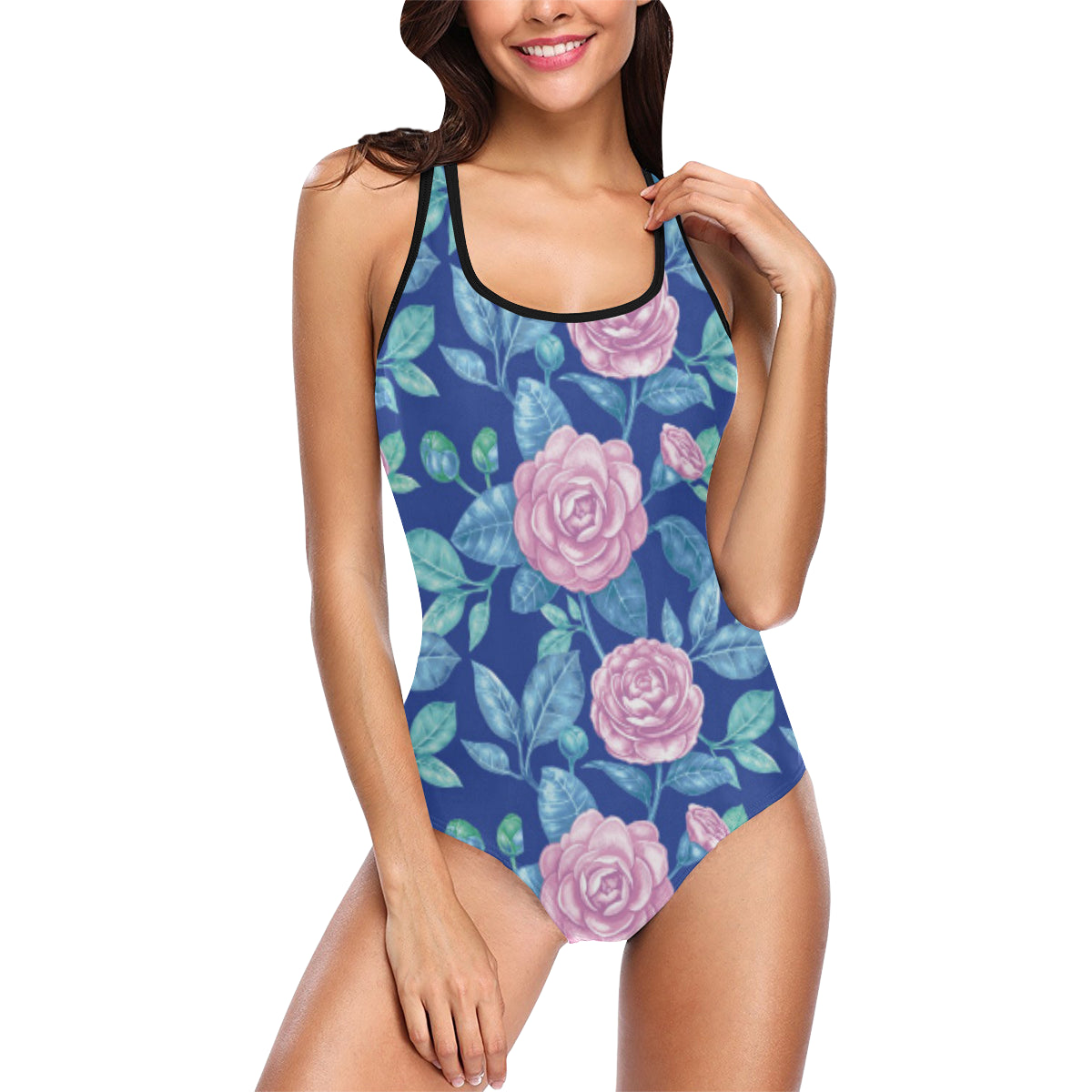 Camellia Pattern Print Design CM05 Women Swimsuit