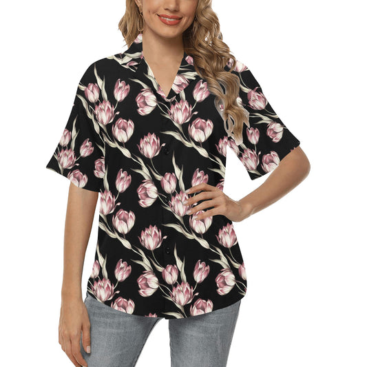 Tulip Pink Pattern Print Design TP02 Women's Hawaiian Shirt