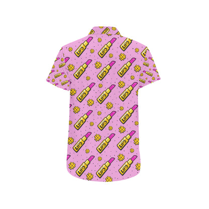 Lipstick Pattern Print Design LT03 Men's Short Sleeve Button Up Shirt
