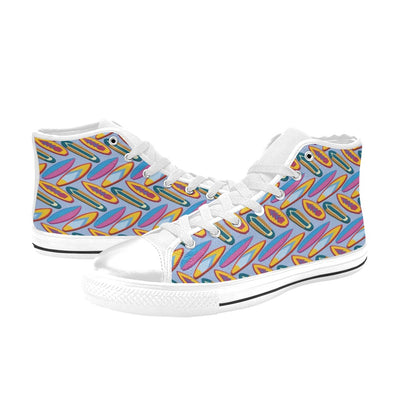 Surfboard Pattern Print Design LKS303 High Top Women's White Shoes