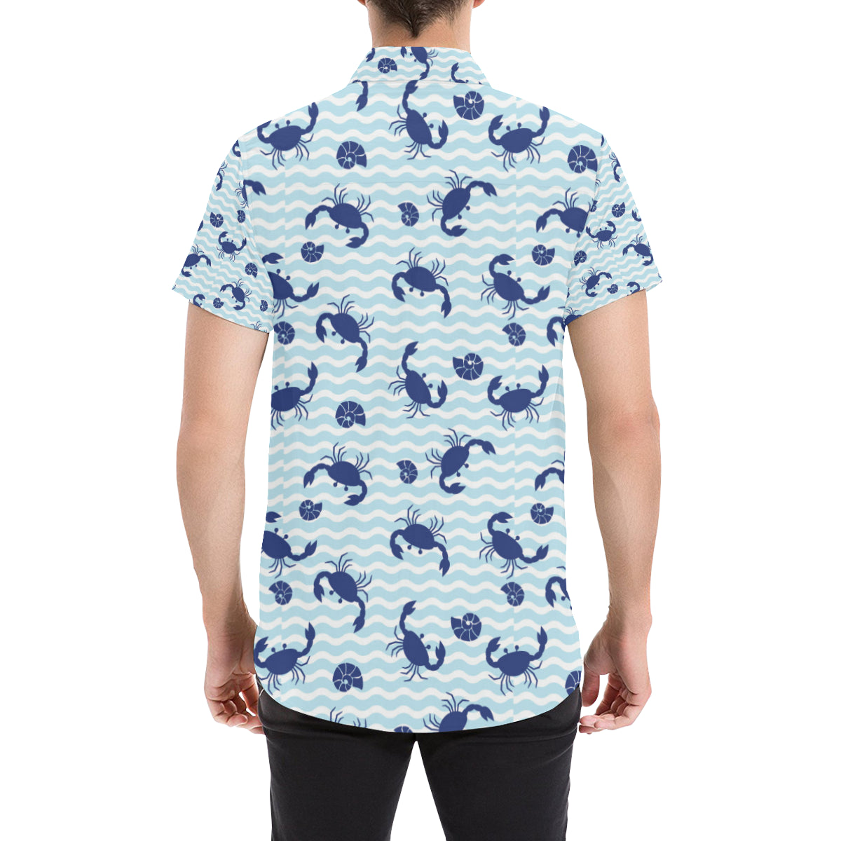 Crab Pattern Print Design 04 Men's Short Sleeve Button Up Shirt