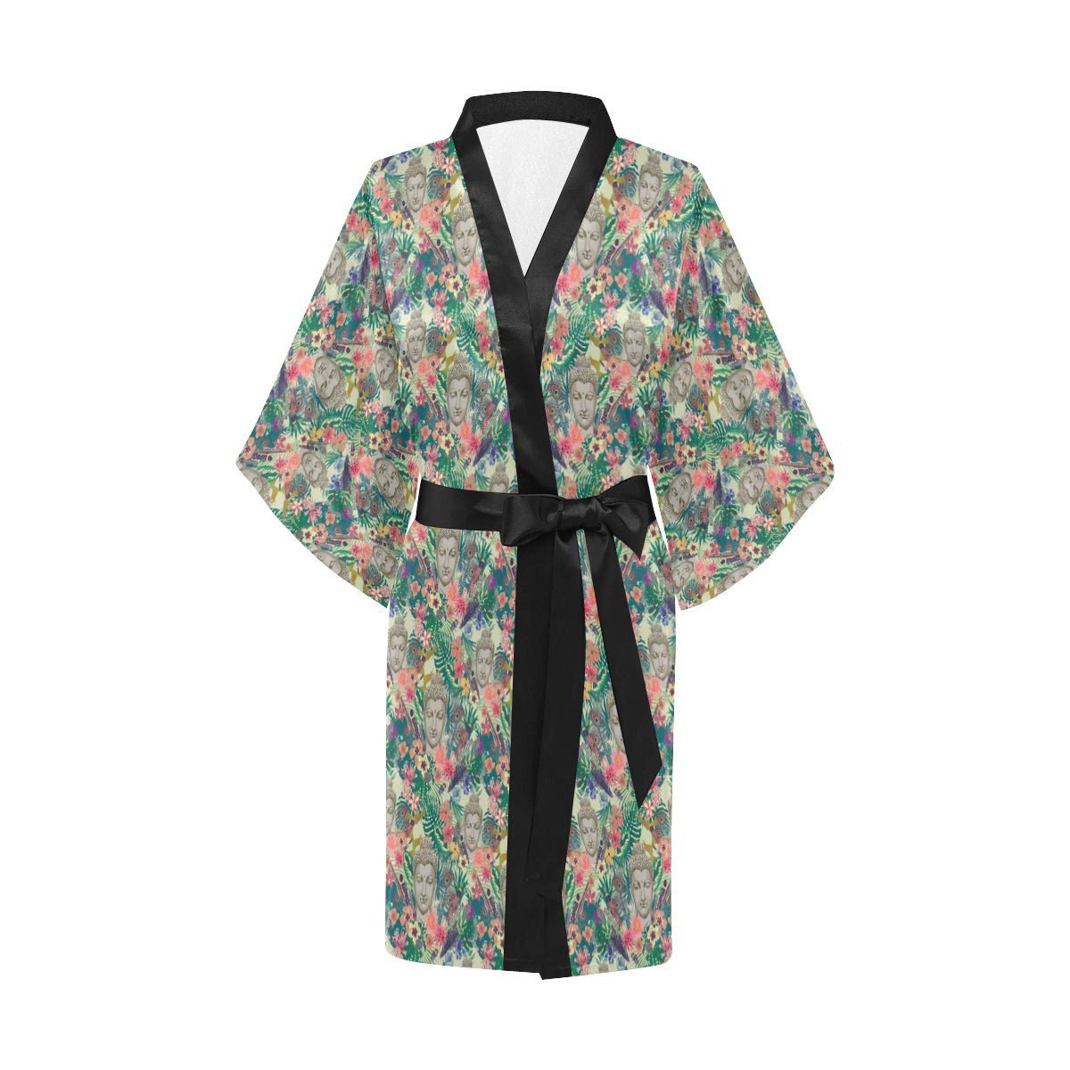 Buddha Pattern Print Design 08 Women's Short Kimono